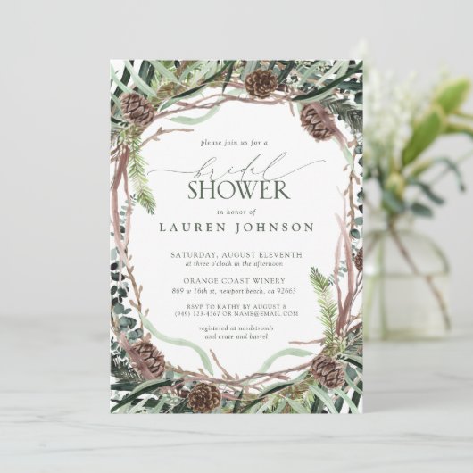 Sage Groen Rustiek Groen Pinecone Vrijgezellenfees Kaart (Staand voorkant)