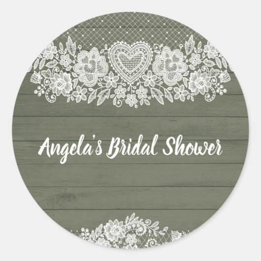 Sage Groen Rustiek Hout Kant Boerderij Schuur Chic Ronde Sticker (Voorkant)