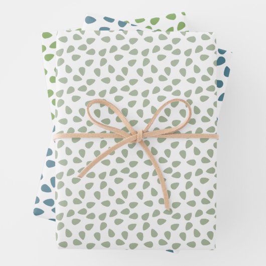 Sage Groen schattige bloemen Bladeren patroon Wit  Inpakpapier Vel (In situ)