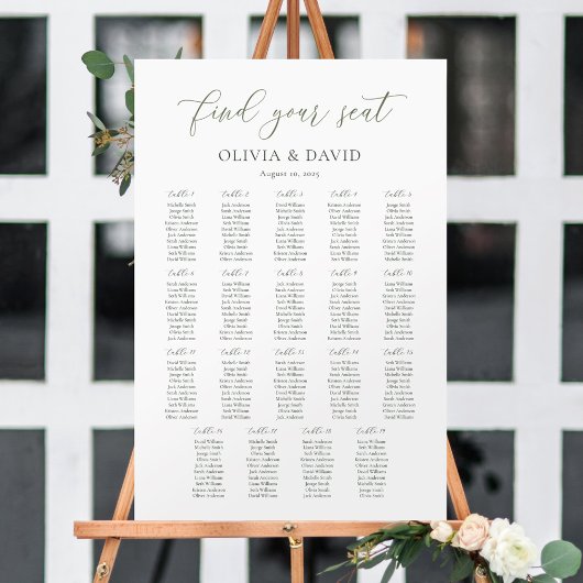Sage Groen Script 19 tafels Zitgrafiek Poster