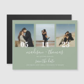 Sage Groen Script 3 Foto Bruiloft Save The Date Magnetische Uitnodiging (Voorkant / Achterkant)