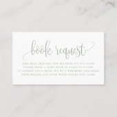 Sage Groen Script Baby shower Boek Aanvraag Visitekaartje (Voorkant)