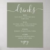 Sage groen script bruiloft alcohol drinken bar men poster (Voorkant)