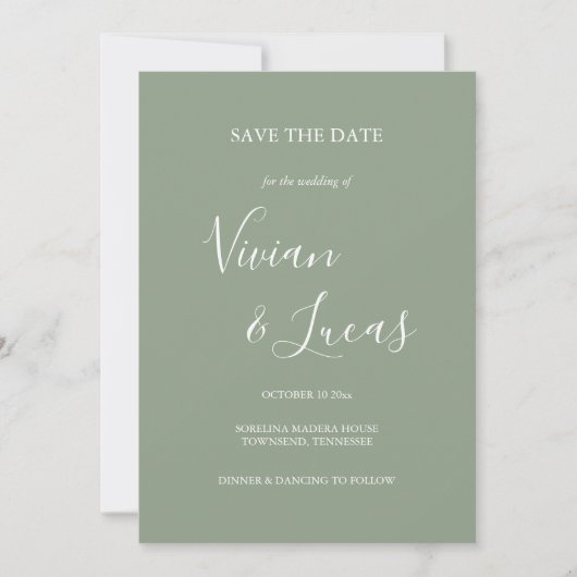 Sage Groen Script Bruiloft Sla de datum op Save The Date (Voorkant)