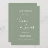 Sage Groen Script Bruiloft Sla de datum op Save The Date (Voorkant / Achterkant)