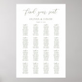 Sage Groen Script Elegant 16 tafel Zitgrafiek Poster (Voorkant)