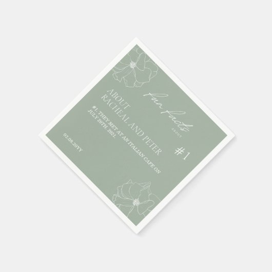 Sage Groen Script Floral Fun Facts Bruiloft Servet (Hoek)