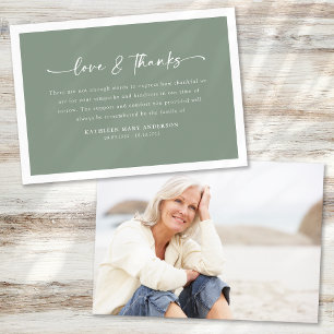 Sage Groen Script Foto Begrafenis Bedankkaart