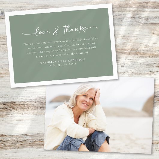 Sage Groen Script Foto Begrafenis Bedankkaart