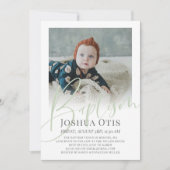 Sage Groen Script Foto Doop Kaart (Voorkant)