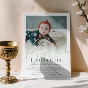 Sage Groen Script Foto Doop Kaart