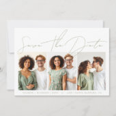 Sage groen script kalligrafie 3 fotocollage save the date (Voorkant)