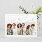 Sage groen script kalligrafie 3 fotocollage save the date (Staand voorkant)