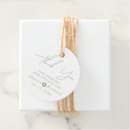 Sage groen script kalligrafie Dank u bruiloft Bedankjes Labels