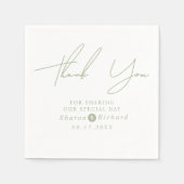 Sage groen script kalligrafie Dank u bruiloft Servet (Voorkant)