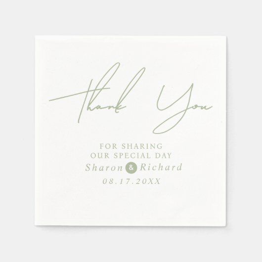Sage groen script kalligrafie Dank u bruiloft Servet (Voorkant)
