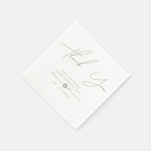 Sage groen script kalligrafie Dank u bruiloft Servet (Hoek)