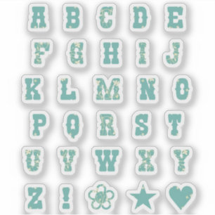 Sage Groen Sierlijk Bloemen Monogram Alfabet Lette Sticker