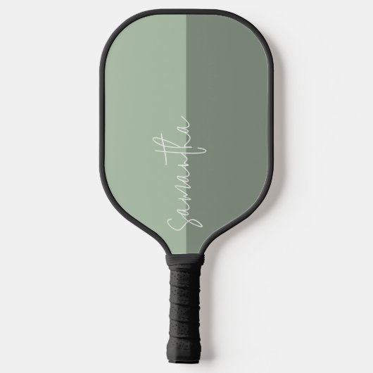 Sage-groen split-screen wit monogram pickleball paddle (Achterkant)