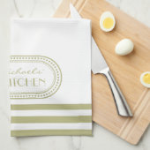 Sage Groen Sportieve Strepen Patroon Monogram Theedoek (Quarter Fold)