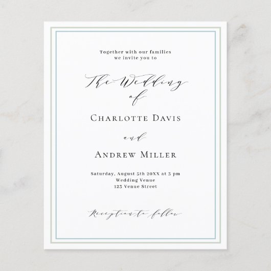 Sage groen stoffig blauw wit bruiloft uitnodiging (Voorkant)
