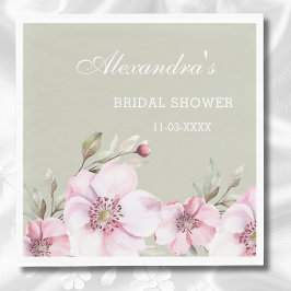 Sage Groen Stoffig Roze Bloemen Rozen Vrijgezellen Servet