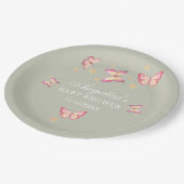Sage Groen Stoffig Roze Perzik Vlinder Baby shower Papieren Bordje (Gekanteld)