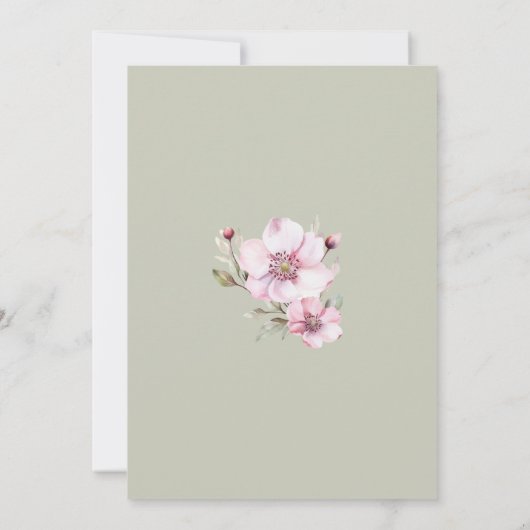 Sage Groen Stoffig Roze Rozen Bloemen Vrijgezellen Kaart (Achterkant)