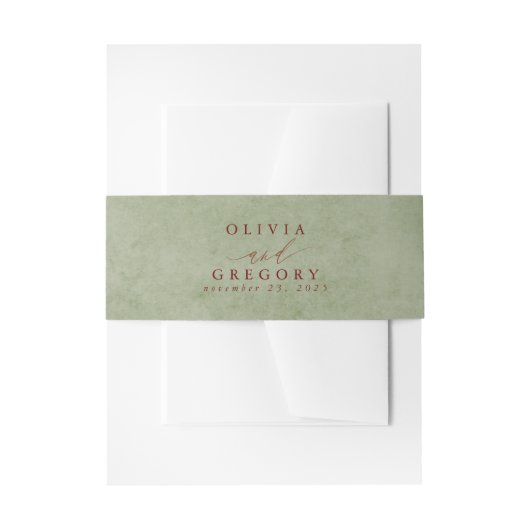 Sage Groen & Terracotta tinten Tekst Kleur Bruilof Uitnodigingen Wikkel (Voorkant Voorbeeld)