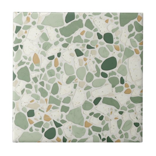 Sage groen Terrazzo effect Tegeltje (Voorkant)