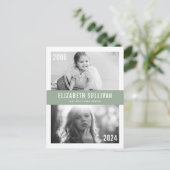 Sage Groen Toen en Nu Foto Collage Afstuderen Briefkaart (Staand voorkant)