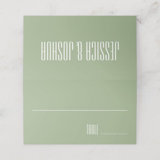 Sage Groen Vet Elegant Eenvoudig Huwelijk Plaatskaartje (Buitenkant ongevouwen)