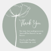 Sage Groen Vet Minimale Bloemen Bruiloft Bedankt Ronde Sticker (Voorkant)