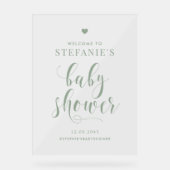 Sage Groen Vet Script Baby shower Welkom Acryl Bord (Voorkant)