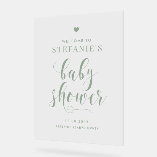 Sage Groen Vet Script Baby shower Welkom Acryl Bord (Hoek)