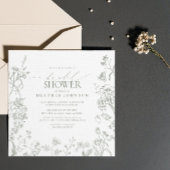 Sage Groen Victoriaans Elegant Bloemen Vrijgezelle Kaart