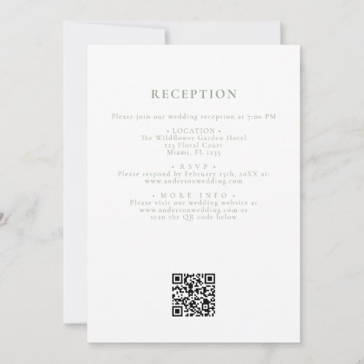 Sage Groen Victoriaans Frans QR Code Bruiloft Kaart (Achterkant)