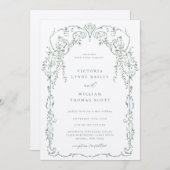 Sage Groen Victoriaans Lijst Bruiloft Kaart (Voorkant / Achterkant)