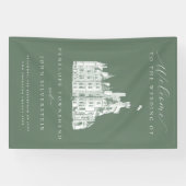 Sage Groen Vintage Kasteel Bestemming Trouwen Spandoek (Horizontaal)