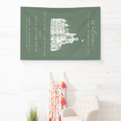 Sage Groen Vintage Kasteel Bestemming Trouwen Spandoek (Insitu)