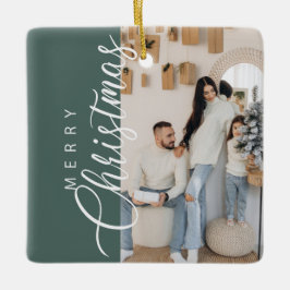 Sage Groen Vrolijk Kerstfeest Foto Keramisch Ornament