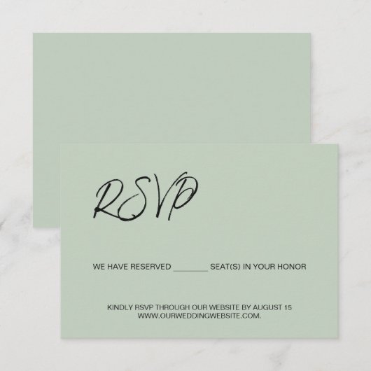 Sage groen We hebben stoelen gereserveerd voor u s RSVP Kaartje (Voorkant / Achterkant)