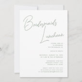 Sage Groen Whimsical Script Bruidsmeisjes Luncheon Kaart (Voorkant)