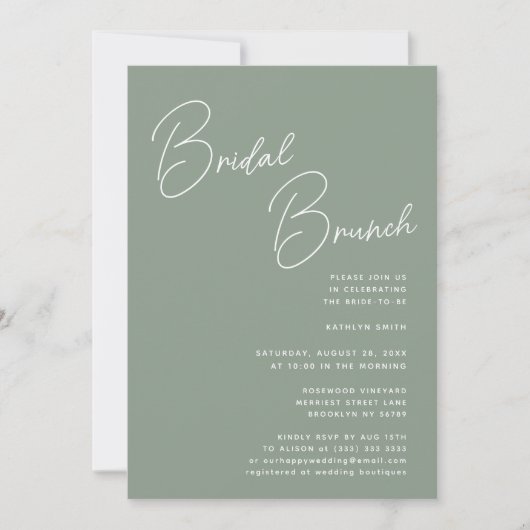 Sage Groen Whimsical Script Chique Bridal Brunch Kaart (Voorkant)
