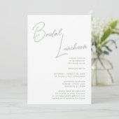 Sage Groen Whimsical Script Chique Bridal Luncheon Kaart (Staand voorkant)