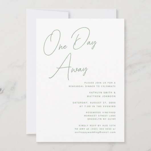 Sage Groen Whimsical Script Chique op een dag afst Kaart (Voorkant)