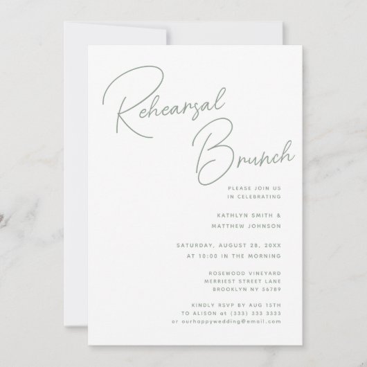 Sage Groen Whimsical Script Chique Repetitie Brunc Kaart (Voorkant)