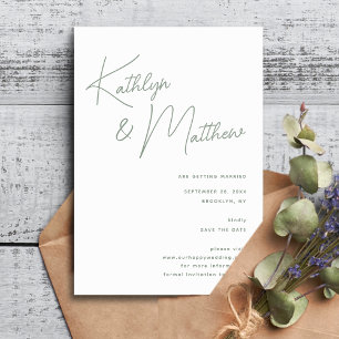 Sage Groen Whimsical Script Minimalistisch Modern Save The Date