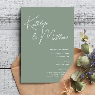 Sage Groen Whimsical Script Minimalistisch Modern Save The Date