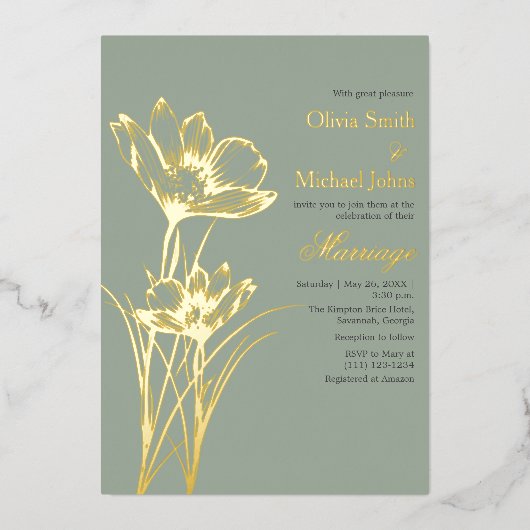 Sage groen Wildflower QR code bruiloft uitnodiging (Voorkant)